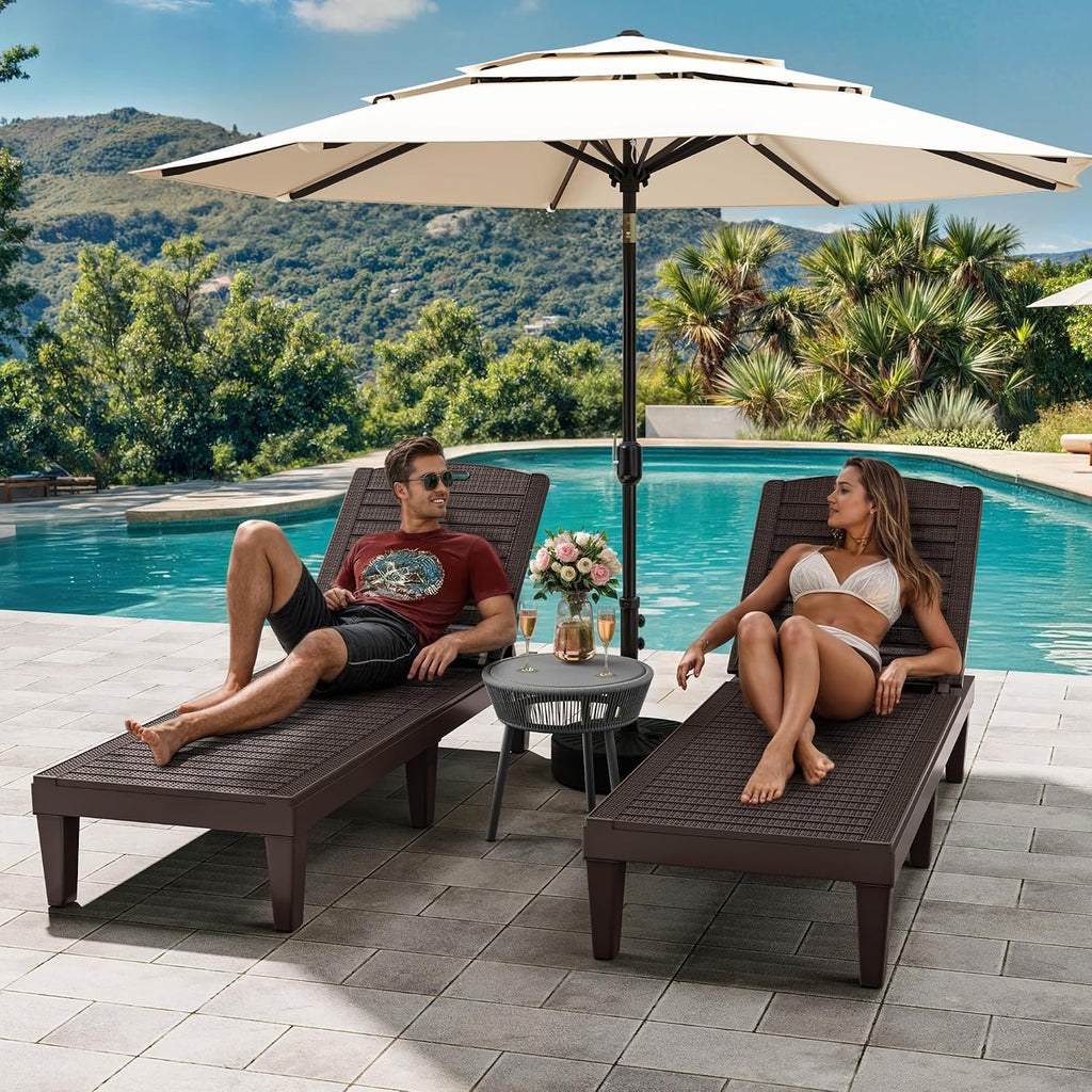 Outdoor Chaise Lounge Chair, Plastic Pool Chaise Lounge with 5-Position Backrest, Easy Assembly & Waterproof &