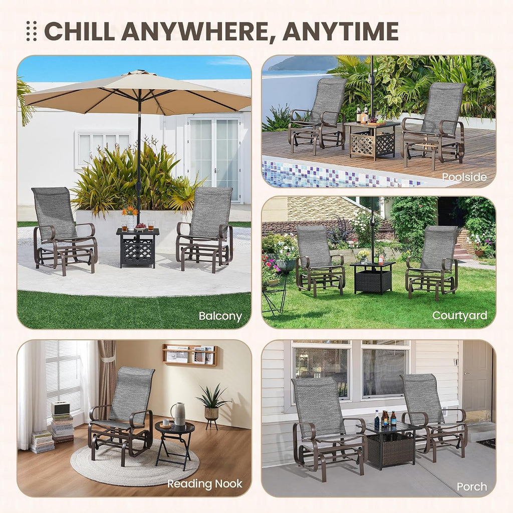Outdoor Rocking Chair Patio Glider with Sling Seat Set of 2,Gray | Porch Chair and Outdoor Rocker with Steel