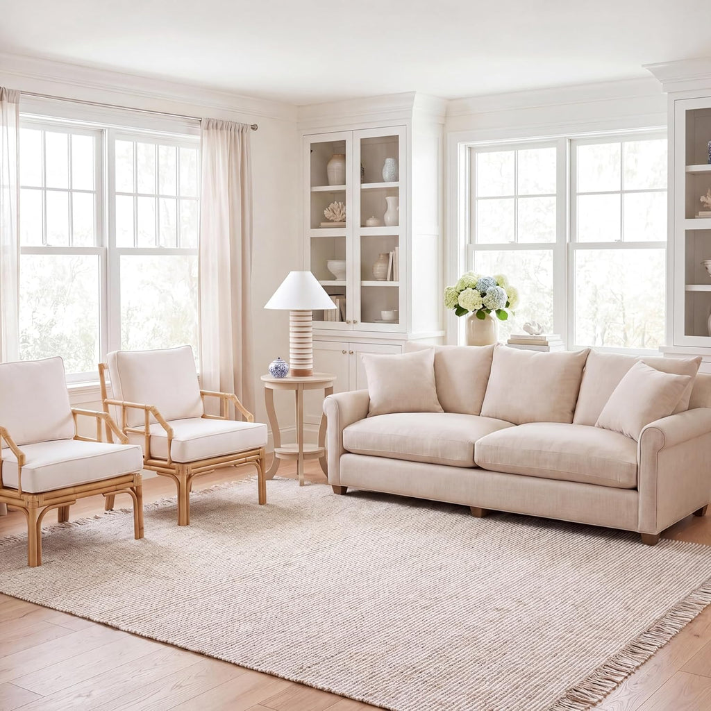 Natural Fiber Area Rug - 10' x 14', Ivory & Natural, Handmade Woven Farmhouse Fringe Jute