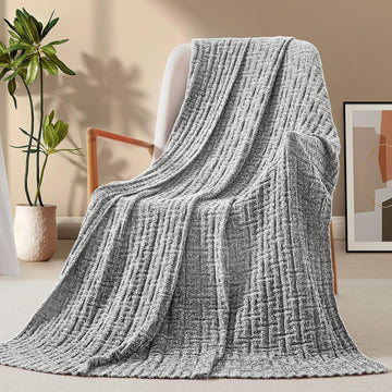 Dark Grey Chenille Knit Throw Blanket, Cozy Soft Cable Knitted Blankets, Warm Chenille Knitted Blanket for All