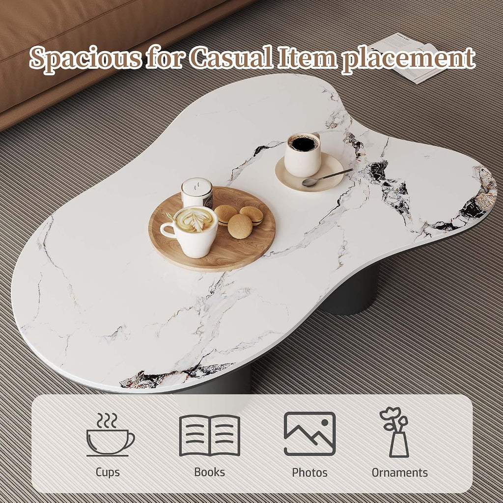 Cloud Coffee Table, 48.4" Modern Sintered Stone Center Table with 4 Legs