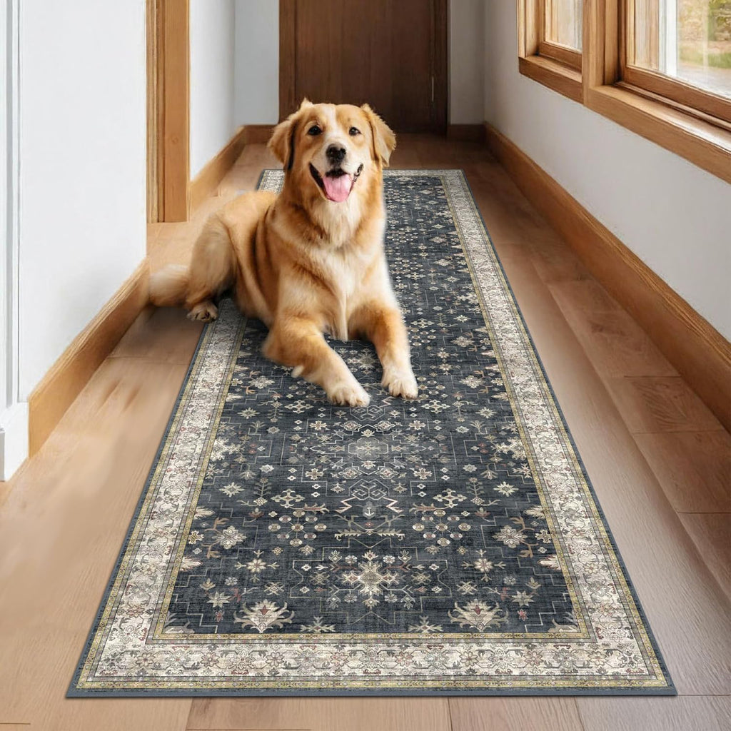 Black Washable 10ft Long Runners for Hallways, 2'6"x10' Wide Kitchen Runner Rug, Entryway Indoor Rug, Non Slip Rubber