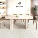 78.74" Extendable Dining Table for 4-8 People,Oval Travertine Inspired Kitchen Table with Wooden Strip Base for