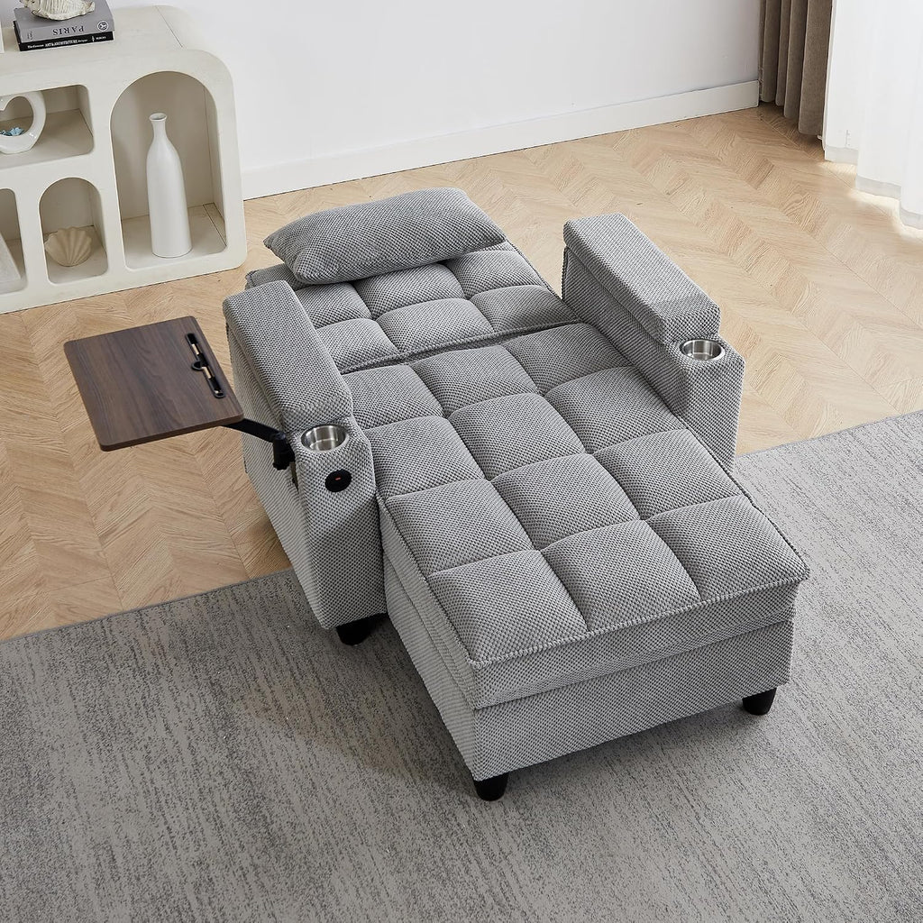 42" Sleeper Chair Bed, Adjustable Backrest & Storage, Light Gray | 3-in-1 Chair, Chaise & Bed | 6-Position Backrest |