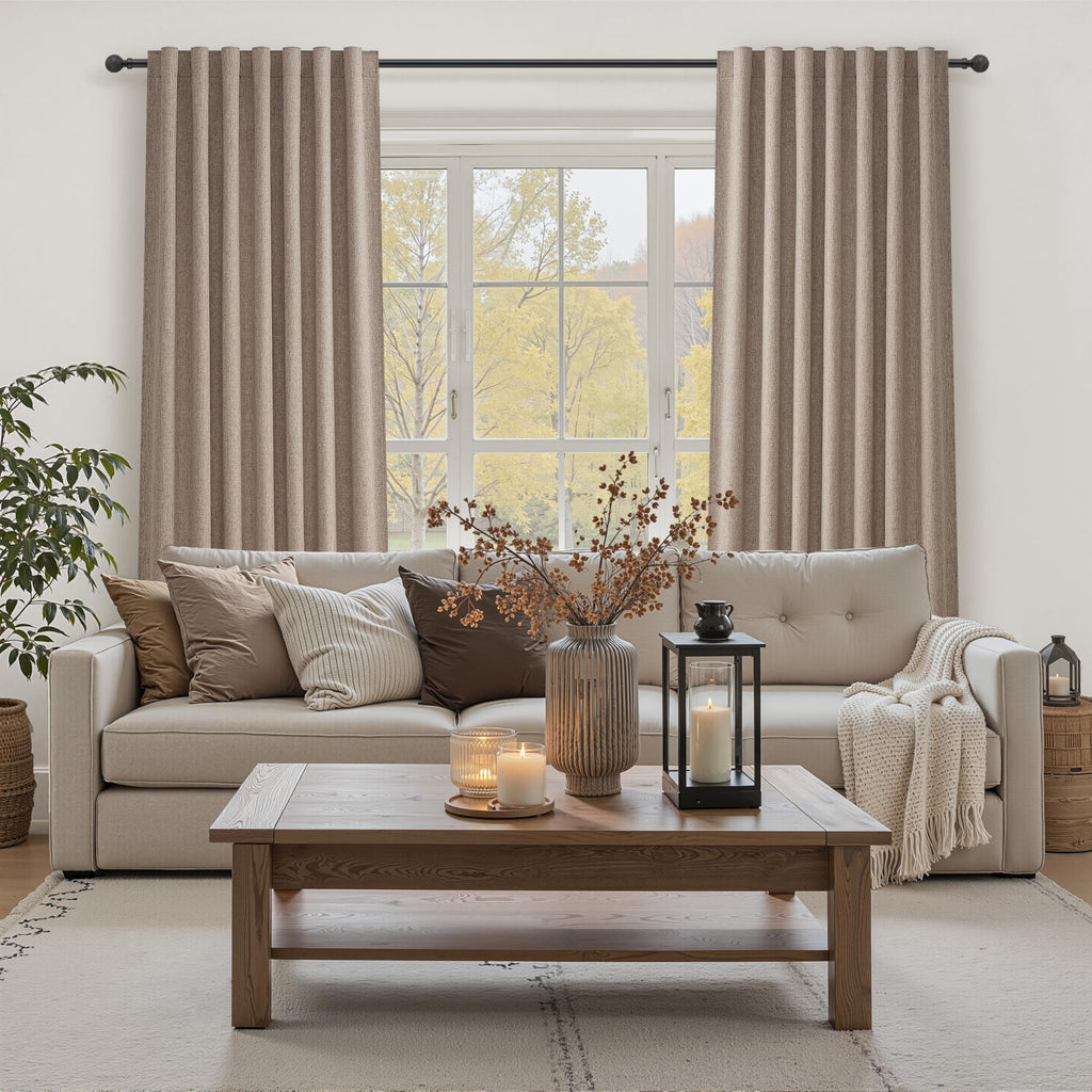 Dark Flax Black Out 120 Inch Long Boho Curtains 2 Panel Set, Farmhouse Curtain Darkening/Thermal/Noise Reduction