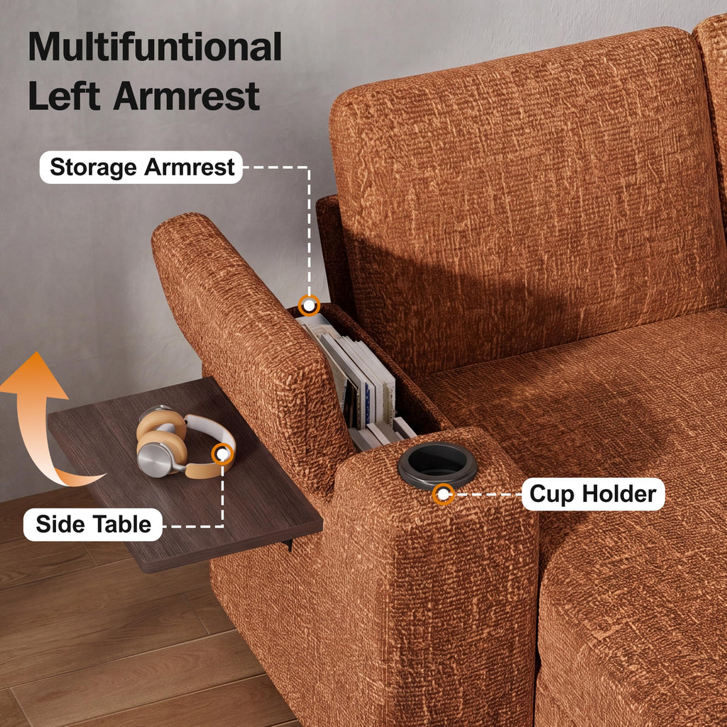 111" Modular Sectional Sleeper Sofa with Pull Out Bed, 8 Seat Chenille U Shaped Couch with USB Ports|Cup Holders|Side