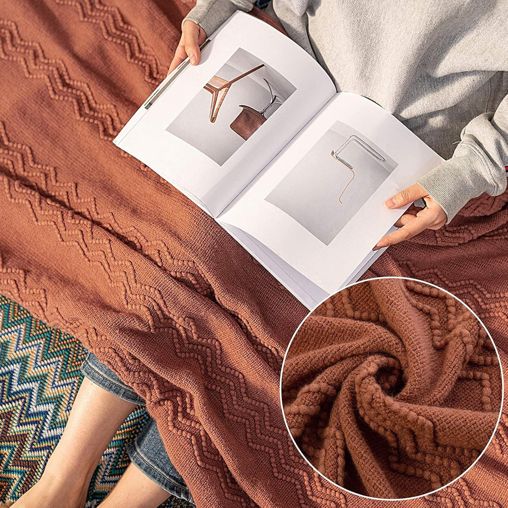 Knitted Boho Throw Blanket, Orange