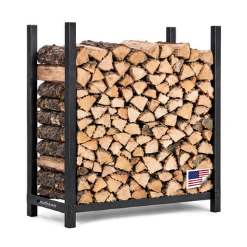 3-Foot Black Raised Firewood Rack w/o Cover, 1/8 Cord|Made in USA