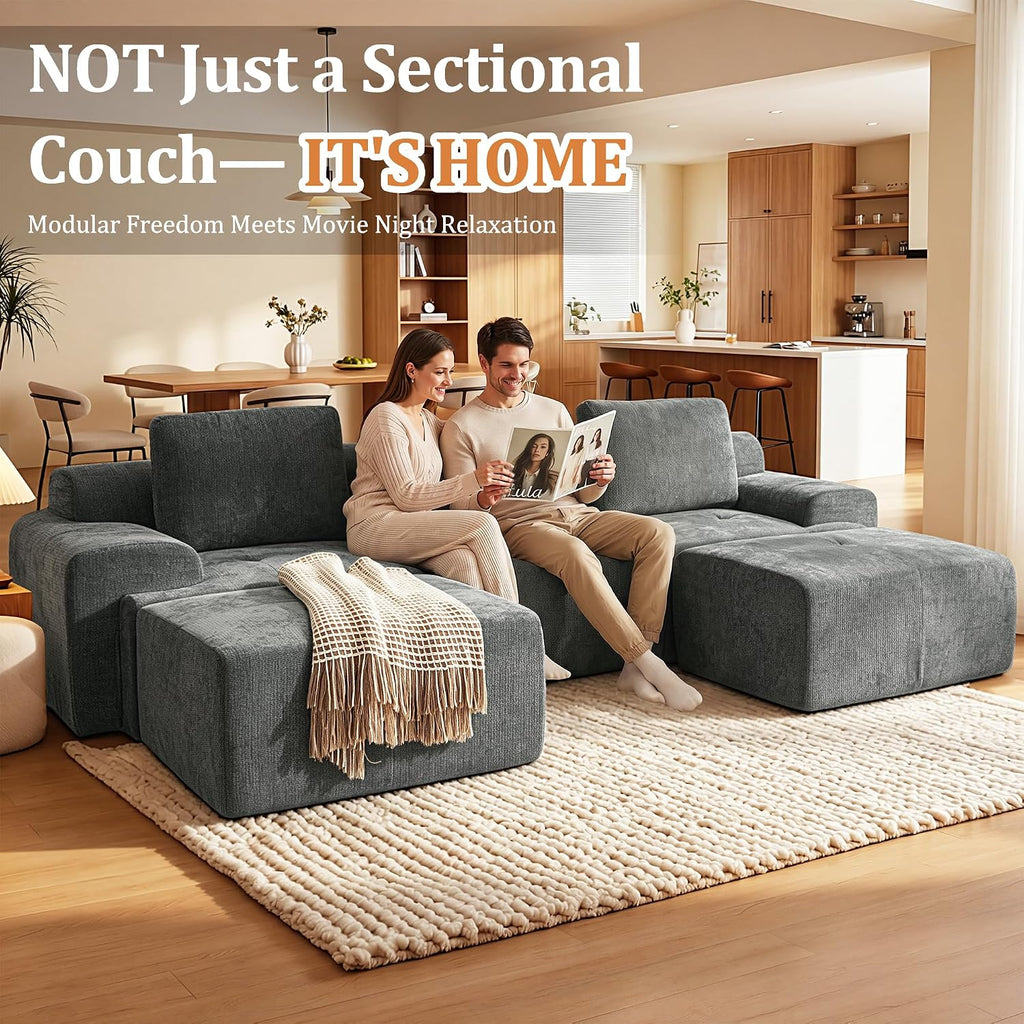 122" L-Shaped Oversized Boneless Couch Modular Cloud Sectional Sofa |Soft Chenille| High Back| Extra Deep Seat| Zero