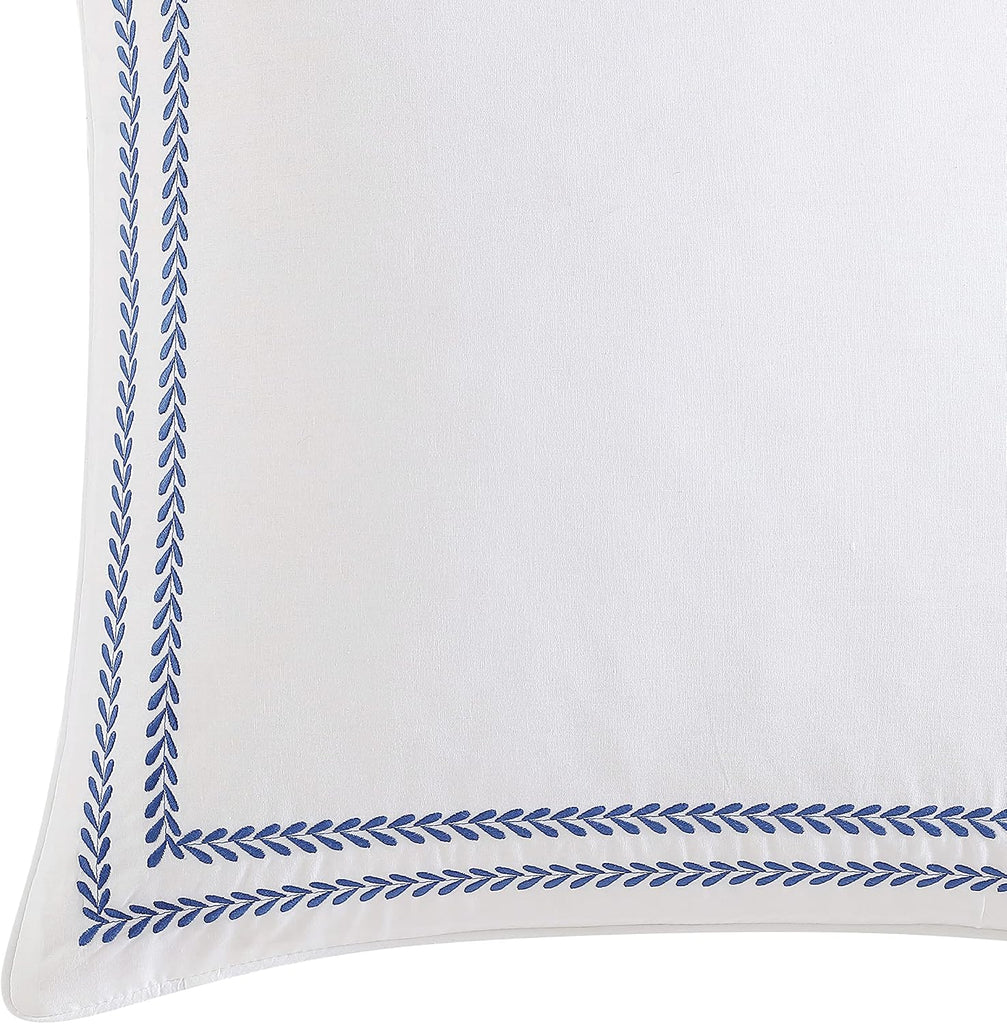Euro Sham Covers, Soft Cotton Decorative Pillow Covers with Zipper Closure, 26x26, Room Decor with Embroidered Vine