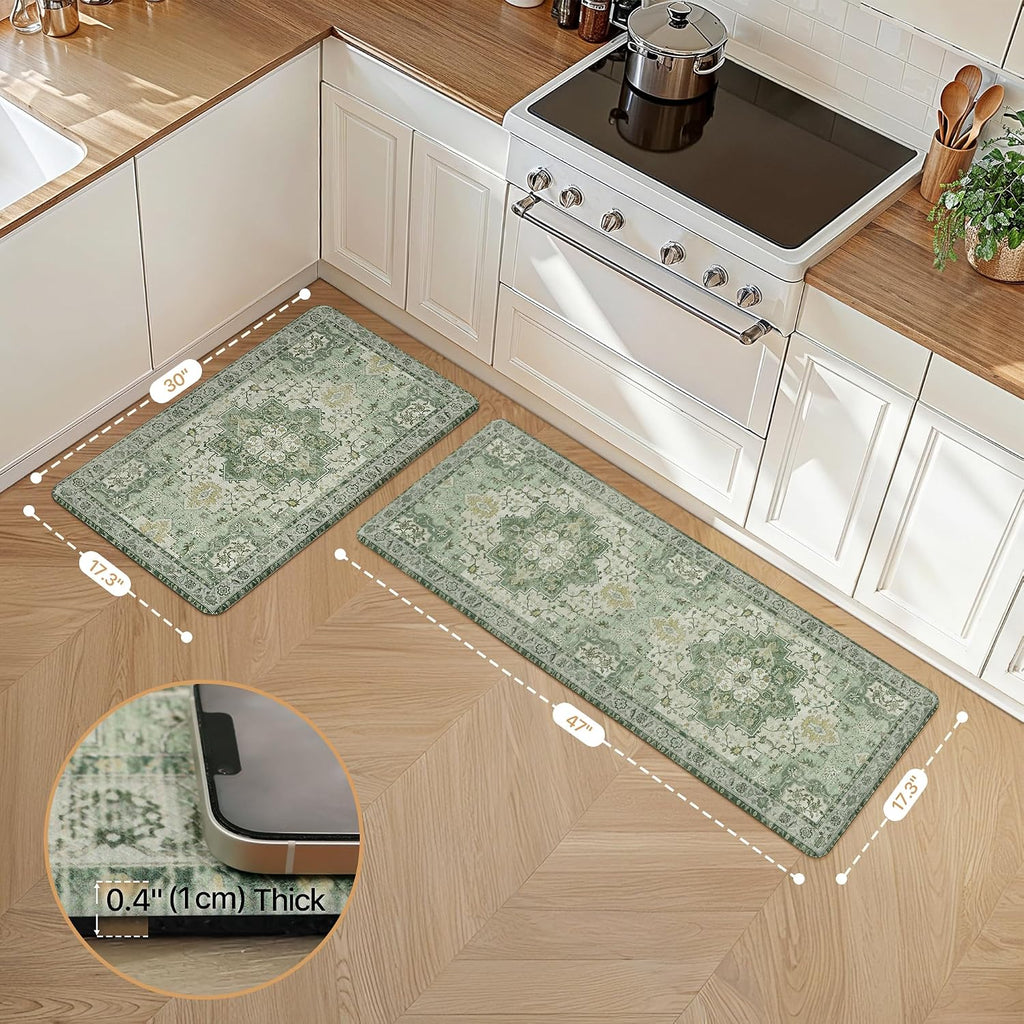 Anti Fatigue Kitchen Mats for Floor 2PCS, Standing Rugs,PaleGreen - Set of 2