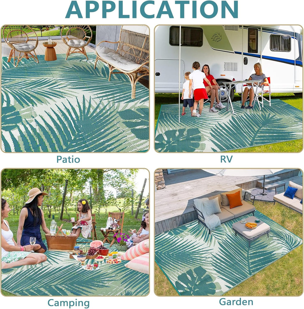 Plastic Outdoor Rug 8x10 Waterproof Outdoor Carpet Patio Rugs Tropical Camping Rug Outside RV Mat Ru