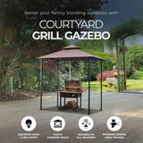 Four Seasons Courtyard BBQ Grill Gazebo with LED Lights, 2 Glass Shelves
