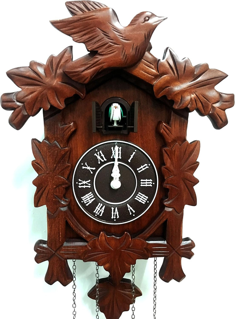 Rylai Cuckoo Clock Vintage Large Wooden Wall Clock Handcrafted 13x9.5 Inch Brown