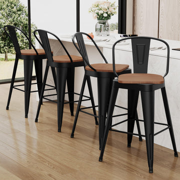 Swivel Bar Stools 30 inch Metal Swivel Bar Height Barstools Set of 4 Modern Farmhouse Bar Chairs with High Backs and