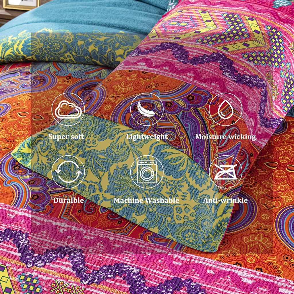 Bohemian Comforter Set King 3 Pieces Reversible Boho Set