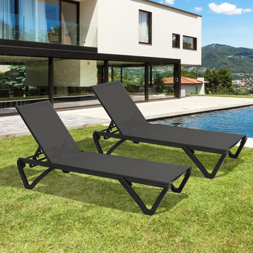 Pool Lounge Chairs Set of 2, Aluminum Patio Chaise Lounge with Wheels, 5 Position Adjustable, All Weather Outdoor