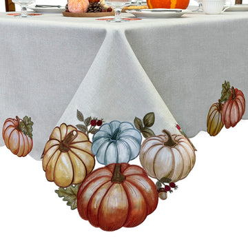 Fall Tablecloth 60x84 Inch, Autumn Pumpkin Cutwork Embroidered Tablecloth, Harvest Thanksgiving Table Decor Dining