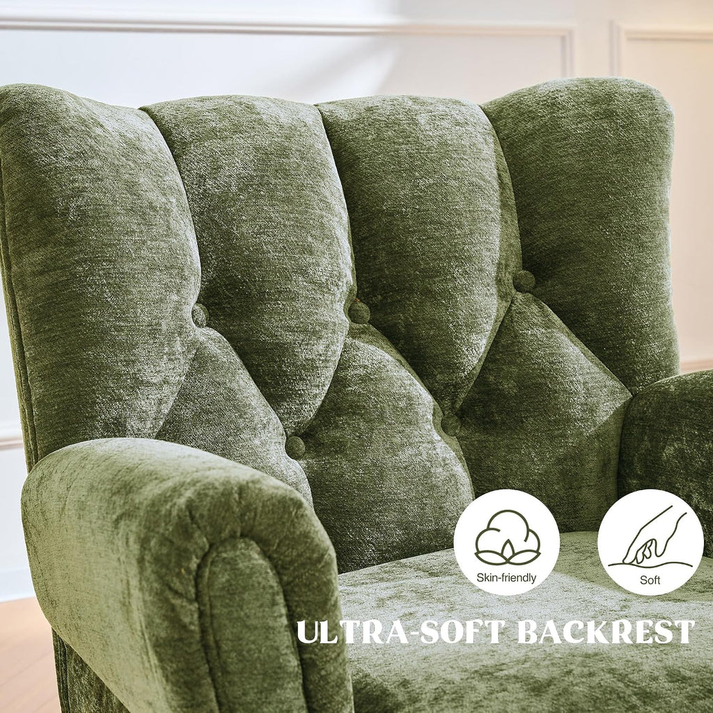 Chenille Wingback Accent Chairs Set of 2, Mid-Century Modern Living Room Armchair with Removable Cushions, High