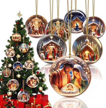 Nativity Scene Wooden Christmas Ornaments - Set of 18