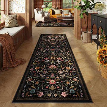 Vintage Medallion Floral Washable Runner Rug 2'7"x8', Non-Slip Low Pile Soft Carpet