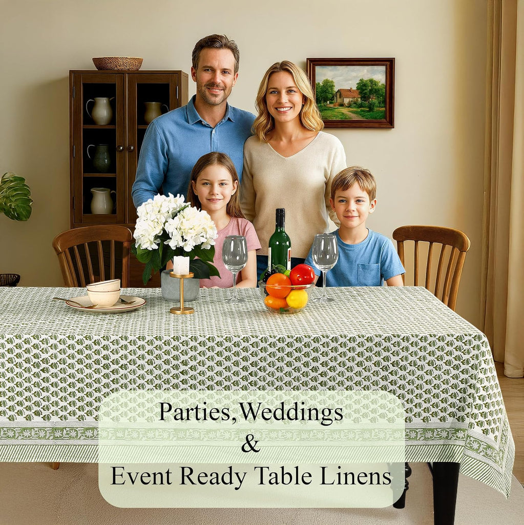 Tablecloth 100% Cotton 60x90 Inch Indian Block Print Rectangle Table Cover, Washable Table Cloth