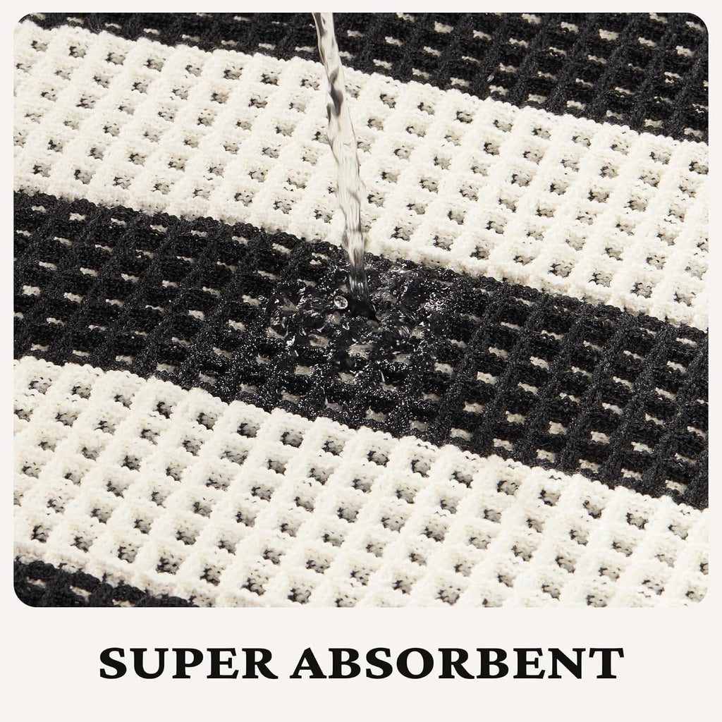 2 Piece Waffle Bathroom Rugs Checkered Bath Mat Set (17"x24" & 18"x30"), Black and White Weave Bathroom Rugs with