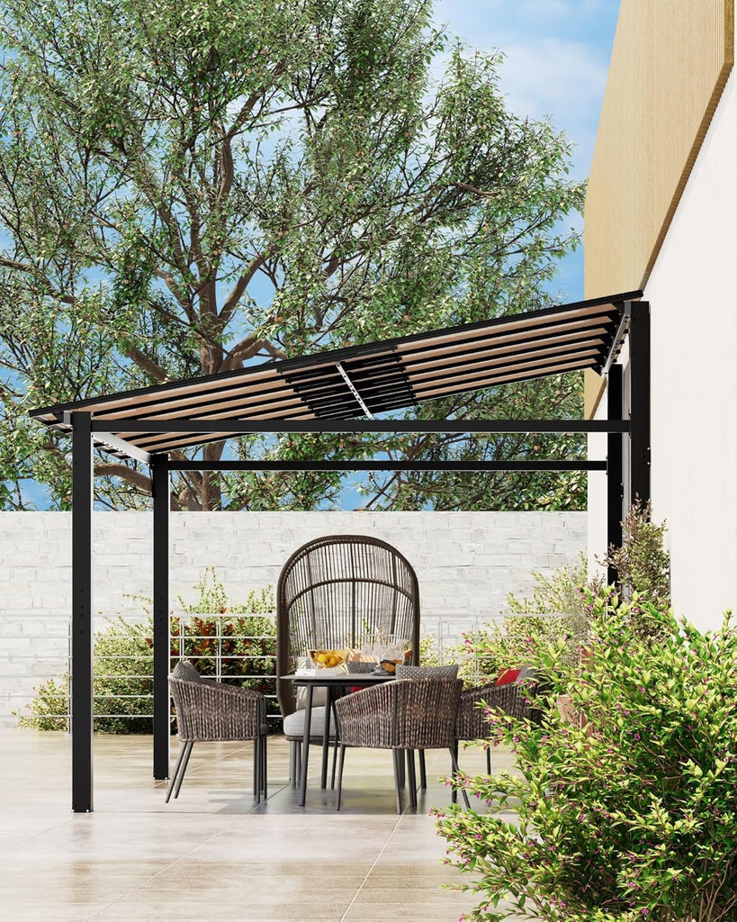 10' x 12' Lean-to Gazebo, Wall-Mounted Hardtop Gazebo, Polycarbonate Roof, Aluminum Frame, Ideal and Parties