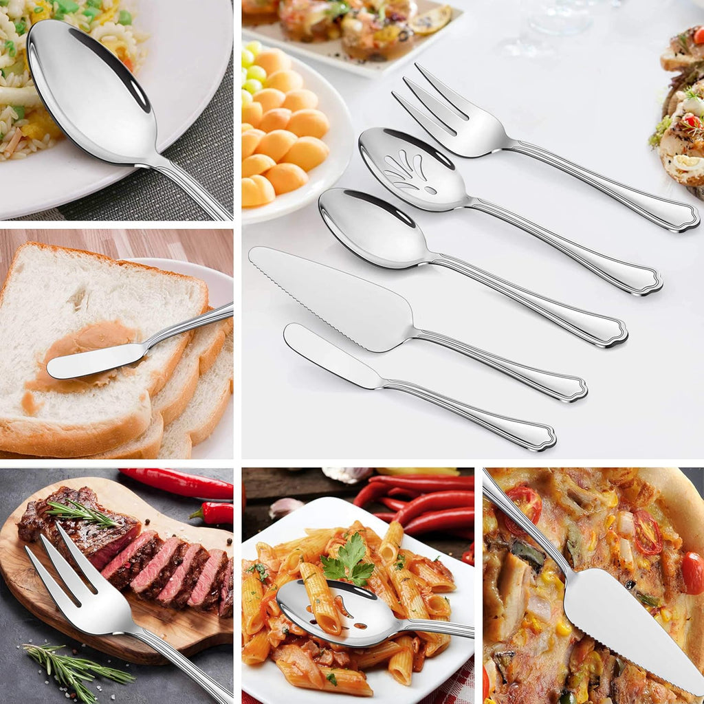 77-Piece Silverware Flatware Set for 12, Plus Steak Knives and Serving Utensils, Stainless Steel Flatware Cutlery Set