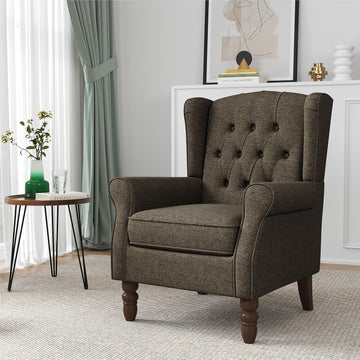 High Back Accent Chair, Tufted Wingback Chair , Taupe | Button-Tufted Upholstered Armchair with Solid Wood Legs
