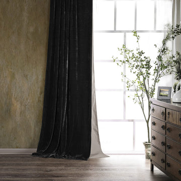 Stella Faux Silk Velvet Black 48x108 inch Curtain