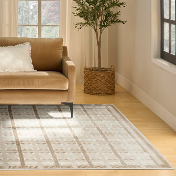 Nordic Taupe Scandinavian Area Rug - Easy Cleaning, Non Shedding, Bed Room, Living Room, Dining Room