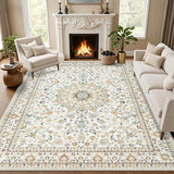 Area Rugs 9x12 Living Room Rug: Washable Rug Soft Vintage Boho Carpet Indoor Floor Non-Slip Stain Re