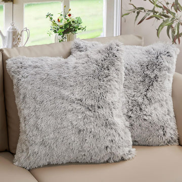 Throw Pillows, Soft Shaggy Throw Pillows with Inserts Included, Cozy Long Hair Faux Fur Pillows - Set of 2-18" x 18"