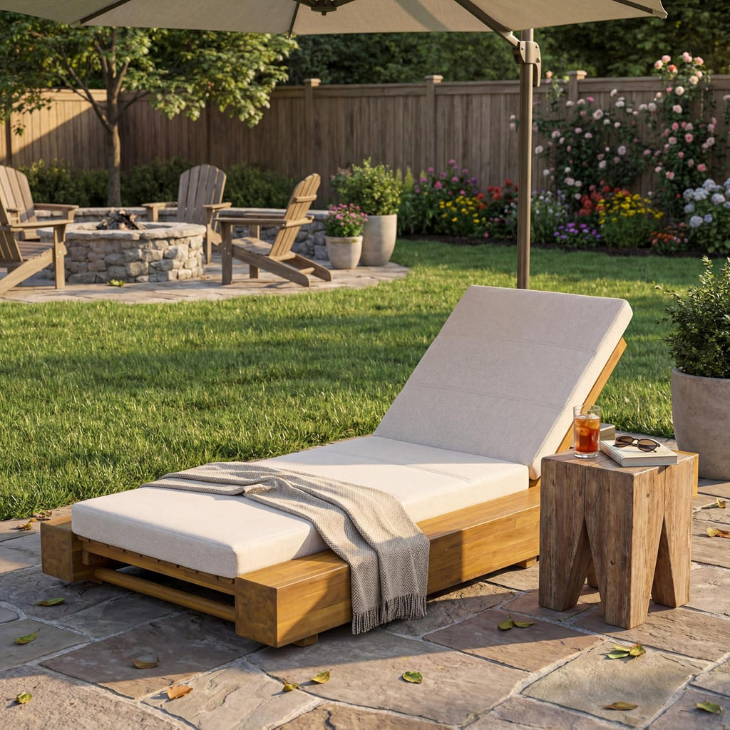 Tory Acacia Wood Chaise Lounge Chair Outdoor, Poolside Sun Lounger Recliner, Patio Outdoor Chaise Lounge