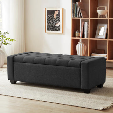 48" Ottoman with Storage, Dark Gray Storage Ottoman Bench | Upholstered Entryway Bench with Seating , Holds up to 330