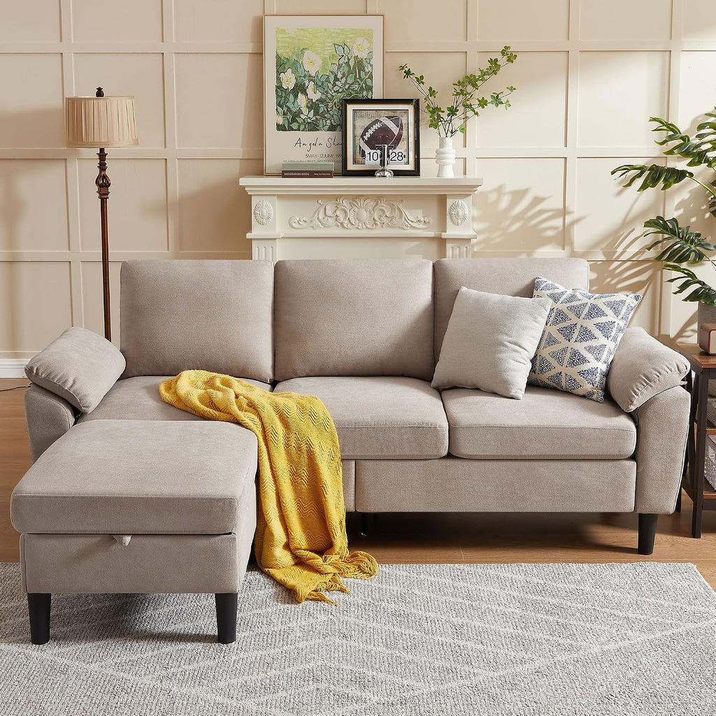 80" Convertible Sectional Sofa, Small L Shaped 3 Seat Couch with Reversible Storage Chaise