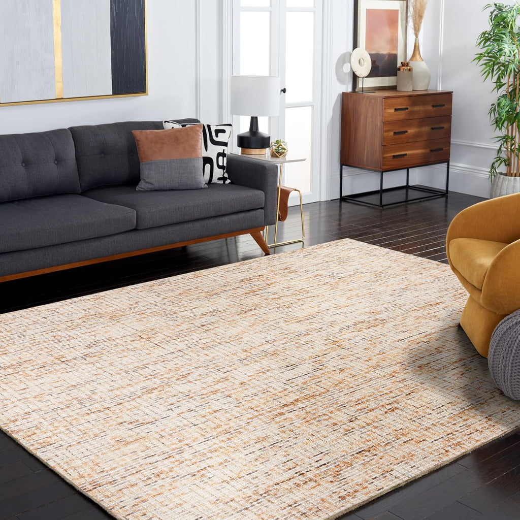 Abstract Area Rug - 8' x 10', Gold & Blue, Handmade Wool