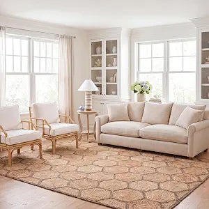 Natural Fiber Collection Area Rug - 10' x 14', Natural & Grey, Handmade Honeycomb Woven Jute, Ideal for High Traffic