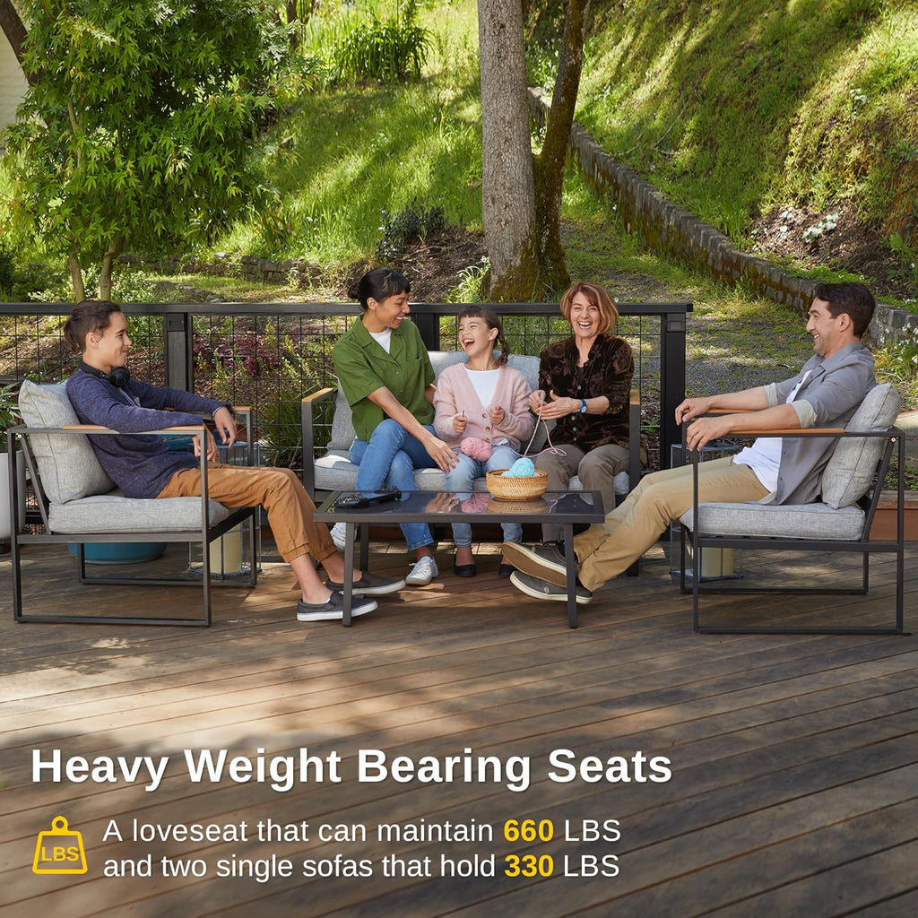 Courtyard Patio Furniture Set, 4-Piece Outdoor Patio Set with Sofa, Removable & Washable Deep Seating Cushion