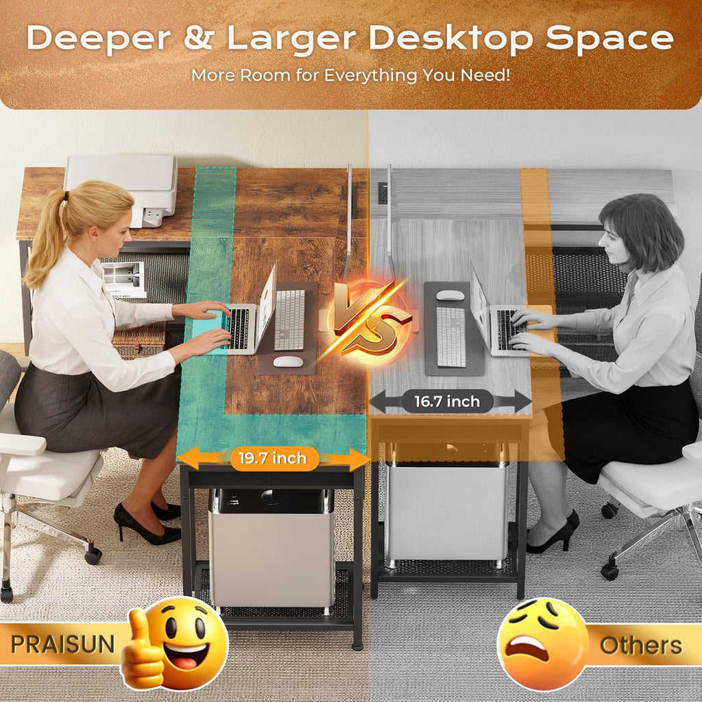 55 Inch L Shaped Office Desk with Power Outlets and Type-C Port, Large Computer Gaming Desk with 3 Fabric Drawers