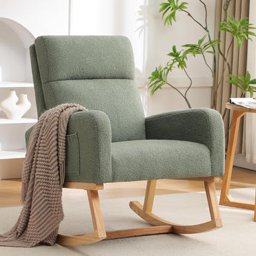 Rocking Chair Nursery, Boucle Teddy Nursing Rocking Chairs, Upholstered Nursery Glider Rocker for Mom Nursery Morden