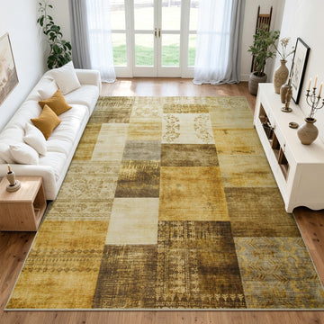 Area Rugs, Washable Geometric Gold Bedroom Rug