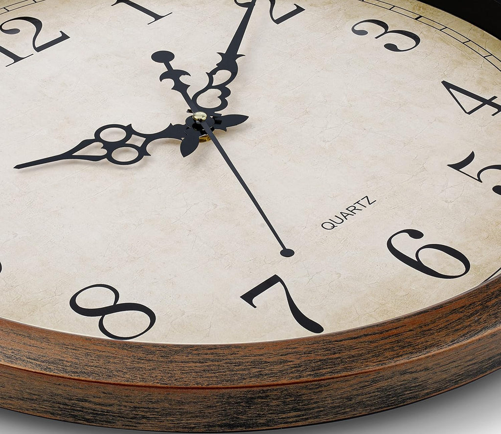 Bernhard Products Vintage Brown Wall Clock Silent Non Ticking 16 Inch Extra Large Quality Quartz Battery Operated