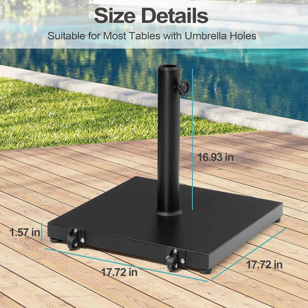 Patio Umbrella Base 43lbs Outdoor Umbrella Stand with Wheels, Heavy Duty Square Concrete Stand Market Umbrella, Black