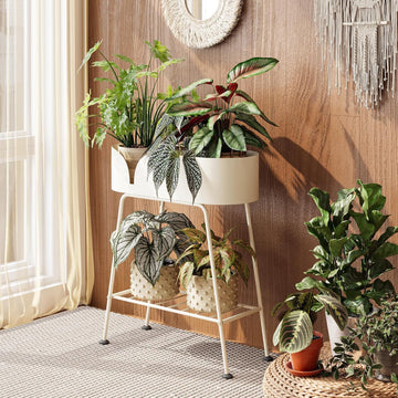 Metal Plant Stand 2 Tier Plant Stand Indoor Outdoor White | Plant Shelf for Tall Plants Plant Table and Display Stand