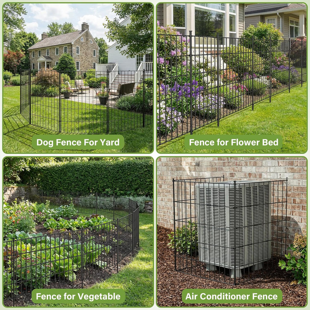 10 Panels No Dig Decorative Outdoor Garden Fence with Gate, 32in (H) x 23.6ft (L) Rustproof Metal Wire Rabbit Dog