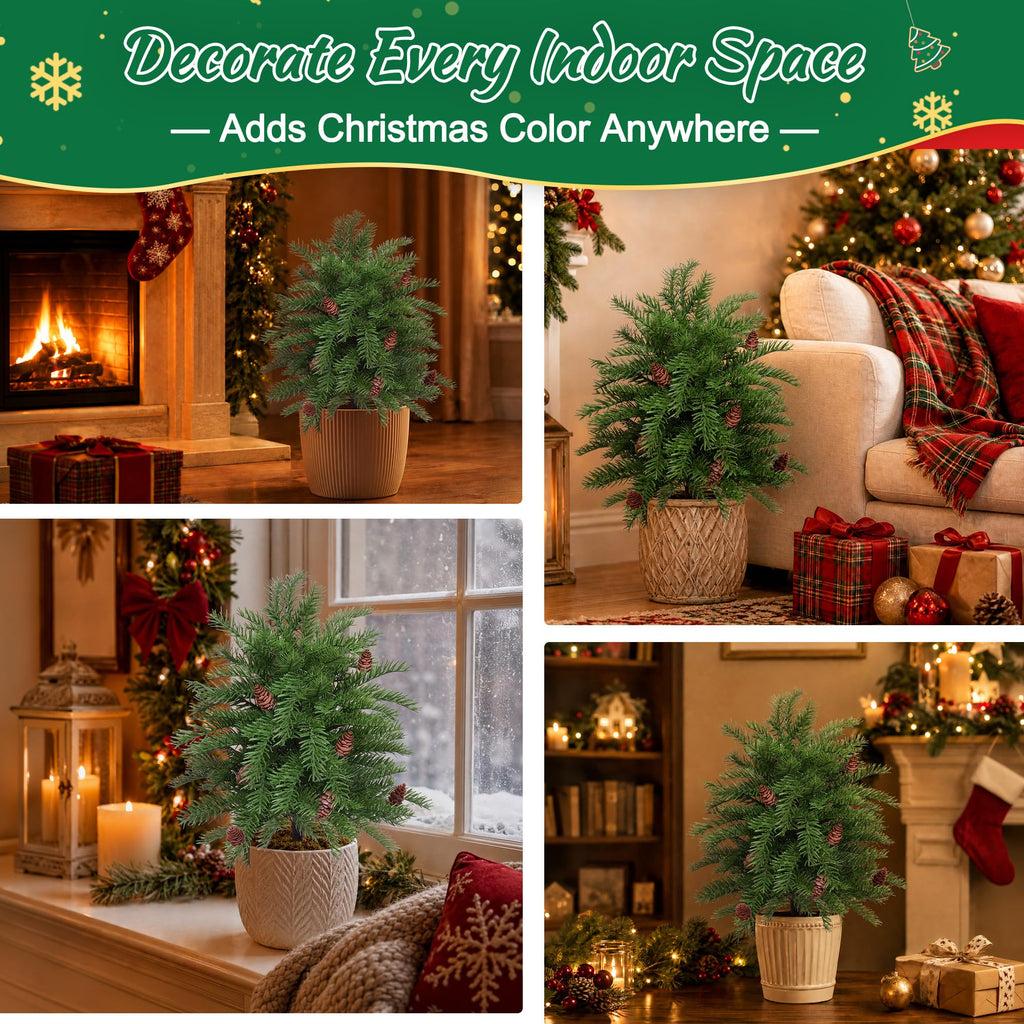2 Pack Artificial Cedar Topiary Ball Trees with Ground Spike, 24"