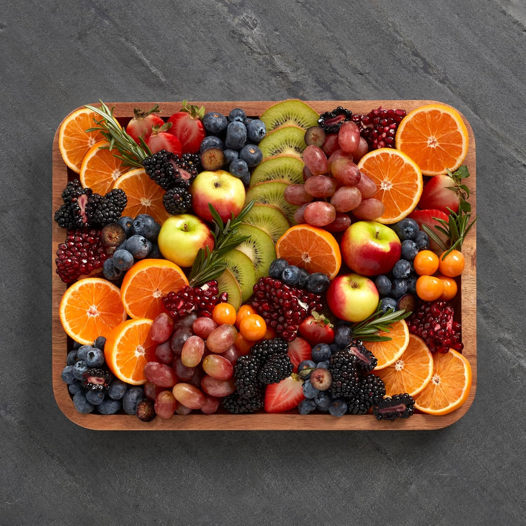 Acacia Wood Cutting Board with Clear Locking Lid, 11x14 Inch Charcuterie Board with Compartments, Reversible Serving