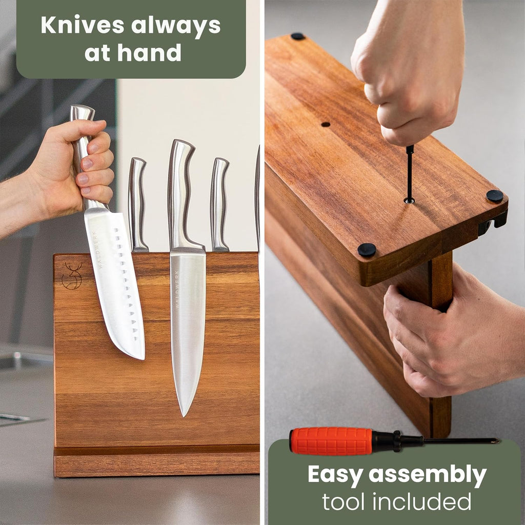 Extra Large Magnetic Knife Holder (16") - Acacia Wood Knife Block Without Knives - Knife Holder - Magnetic Knife